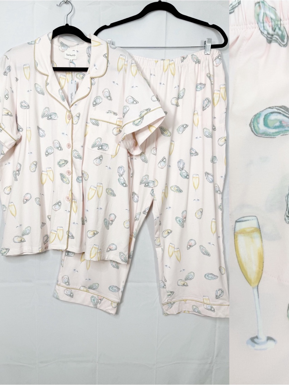 BedHead PJs X Anthropologie Classic Jersey 2 Piece Pajama Set Oysters Champagne